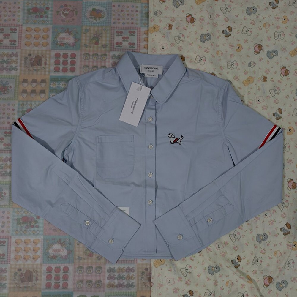 Thom Browne Blue Cropped Long-Sleeved Shirt